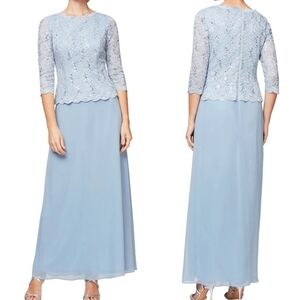 ALEX EVENINGS Long Gown Sequin Lace Bodice & Chifon Skirt, 8P